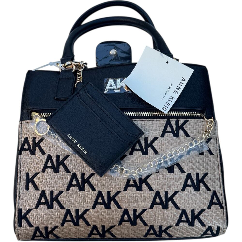 Anne Klein Handbag With AK Print In Beige And Black